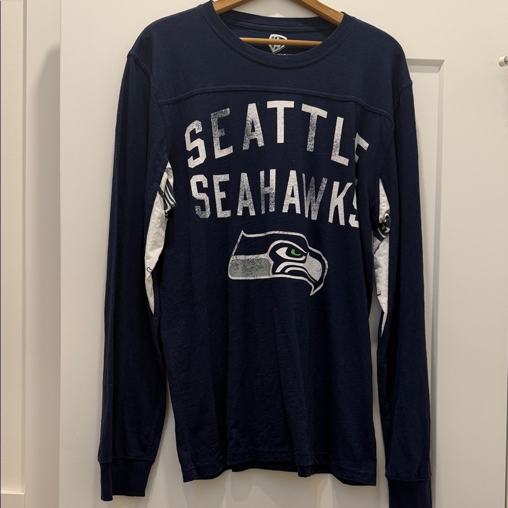 Seattle Seahawks Men's Navy Crewneck Long Sleeve T-Shirt
